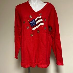 Quacker Factory XL American flag Fourth of July patriotic sweater NWT QVC